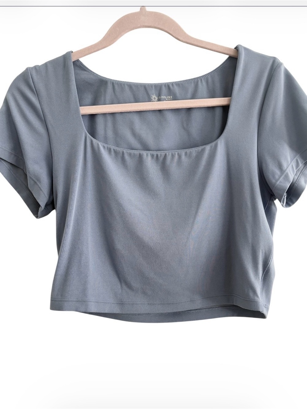 Aerie Dusty Blue Square Neck Crop Top, Large